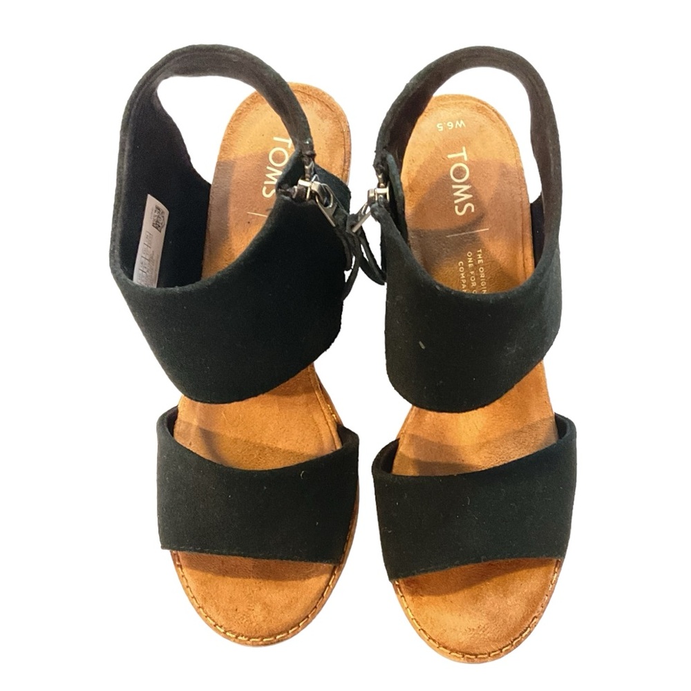 Toms Majorca 6.5 black suede heel sandal
